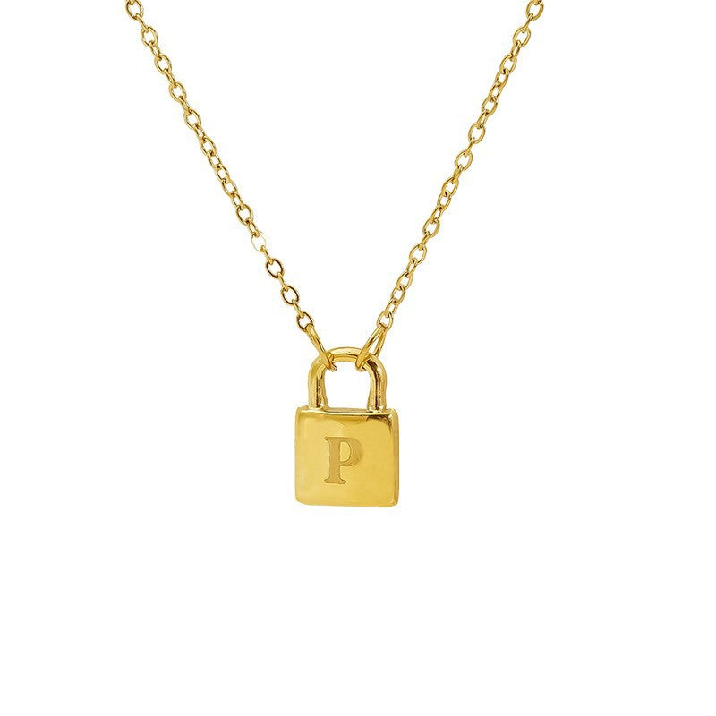 Titanium Steel Non-Fading Lock Head 26-Letter Clavicle Necklace for Women Gold Color Chain Jewelry