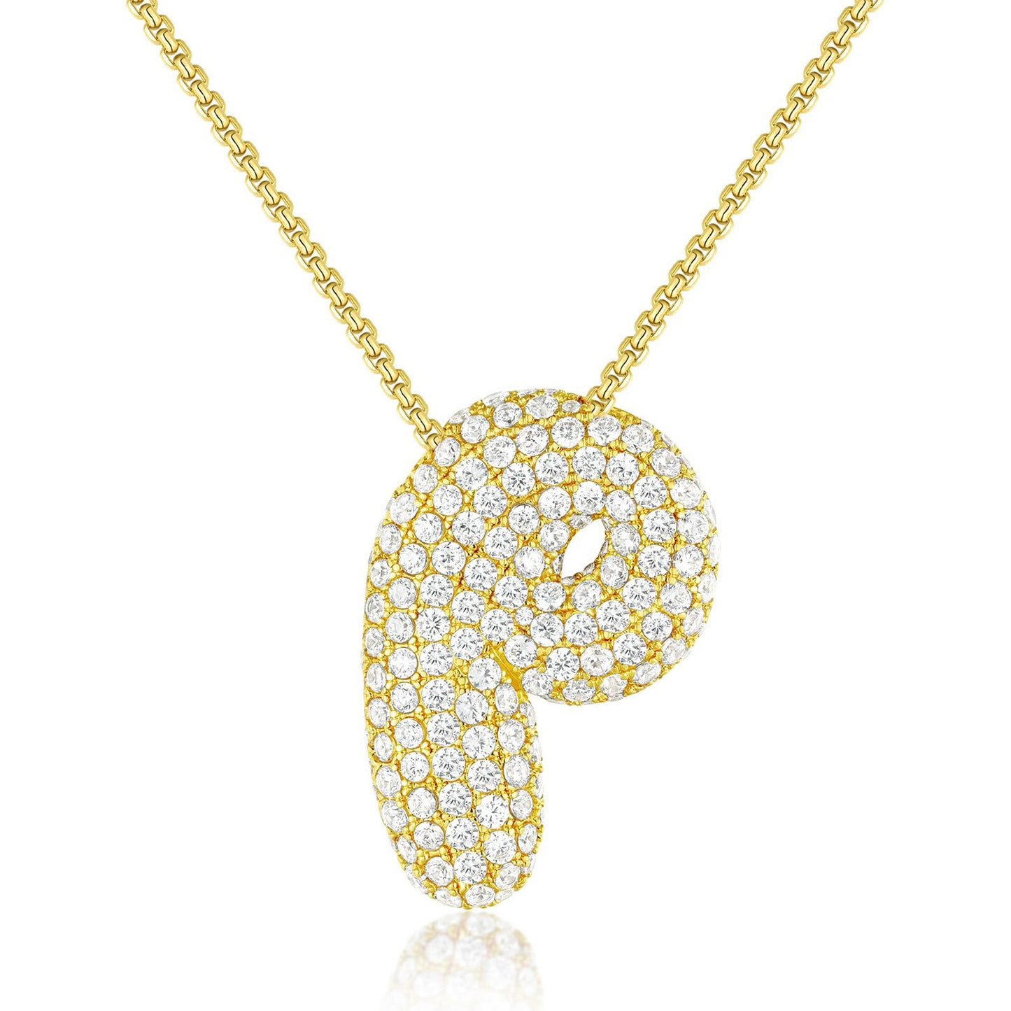 KISSYAN 14K Gold Plated Balloon Initial Pendant Box Chain Necklace Dainty Pave CZ Jewelry Gift for Women Unique Font Individuality Bold Eye-Catching Statement