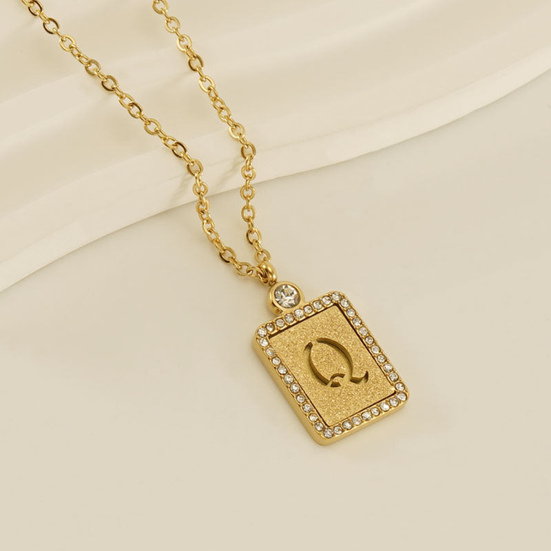 Women's Stainless Steel Pressed Sand Letter Necklace Set with Diamonds 18K Hollow Letter Pendant Clavicle Chain Jewelry