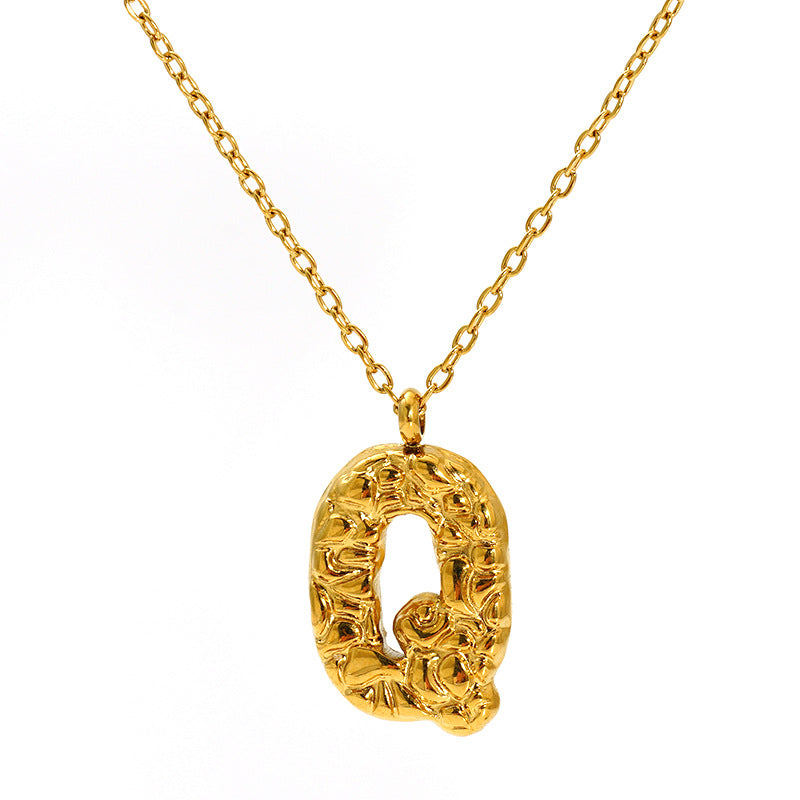 Lava-textured Letter Necklace for Women - 26-Letter Pendant, Collarbone Chain, Fade-resistant, Metal Coating, Stylish Accessory