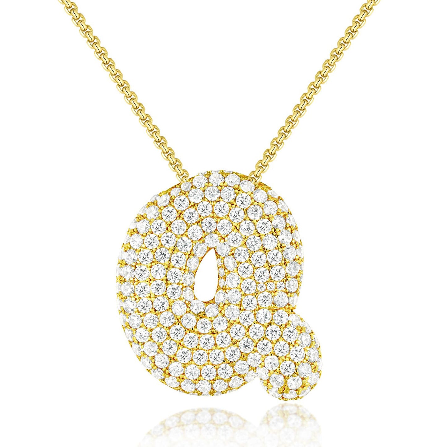 KISSYAN 14K Gold Plated Balloon Initial Pendant Box Chain Necklace Dainty Pave CZ Jewelry Gift for Women Unique Font Individuality Bold Eye-Catching Statement
