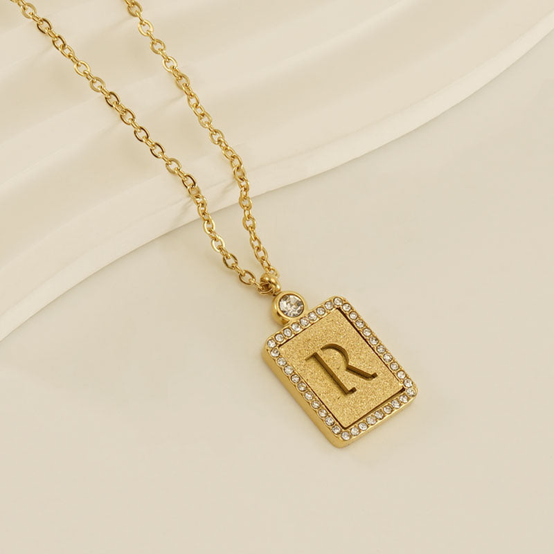 Women's Stainless Steel Pressed Sand Letter Necklace Set with Diamonds 18K Hollow Letter Pendant Clavicle Chain Jewelry
