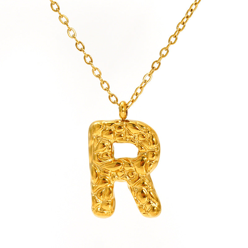 Lava-textured Letter Necklace for Women - 26-Letter Pendant, Collarbone Chain, Fade-resistant, Metal Coating, Stylish Accessory
