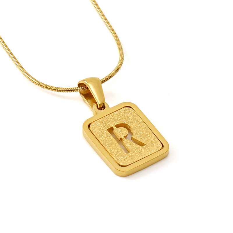 Personalized 18K Titanium Steel Letter Pendant Necklace Elegant Snake Bone Chain Sandblasted Finish Fashion Accessory
