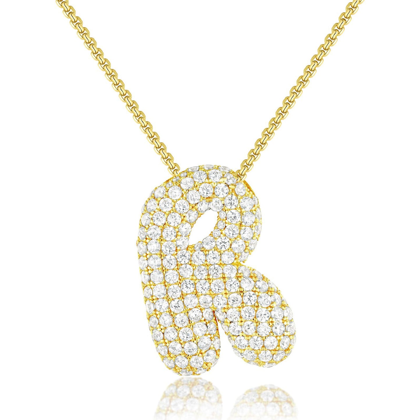 KISSYAN 14K Gold Plated Balloon Initial Pendant Box Chain Necklace Dainty Pave CZ Jewelry Gift for Women Unique Font Individuality Bold Eye-Catching Statement