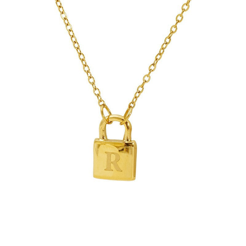 Titanium Steel Non-Fading Lock Head 26-Letter Clavicle Necklace for Women Gold Color Chain Jewelry