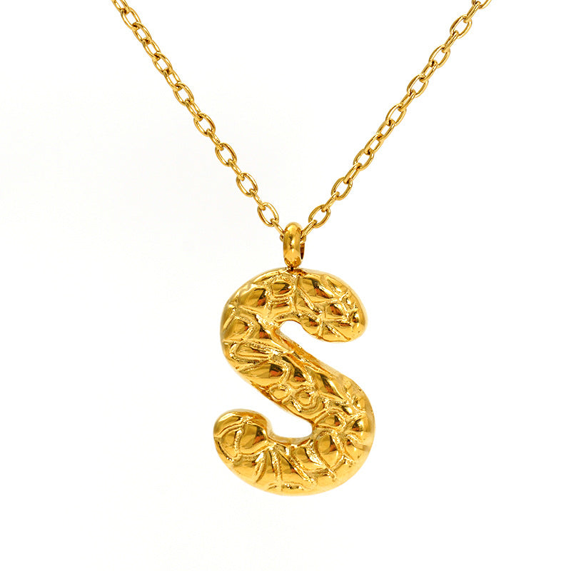 Lava-textured Letter Necklace for Women - 26-Letter Pendant, Collarbone Chain, Fade-resistant, Metal Coating, Stylish Accessory