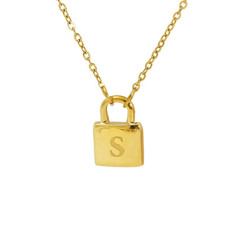 Titanium Steel Non-Fading Lock Head 26-Letter Clavicle Necklace for Women Gold Color Chain Jewelry