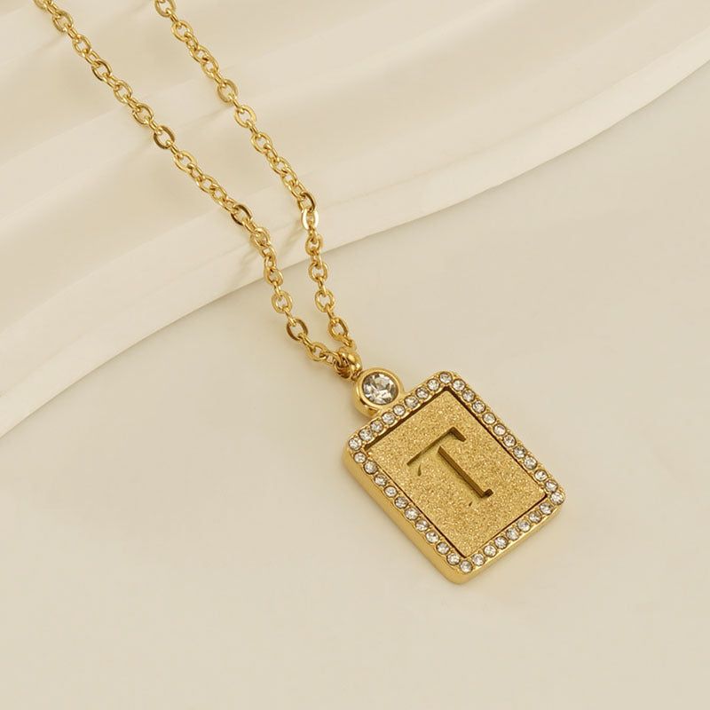 Women's Stainless Steel Pressed Sand Letter Necklace Set with Diamonds 18K Hollow Letter Pendant Clavicle Chain Jewelry