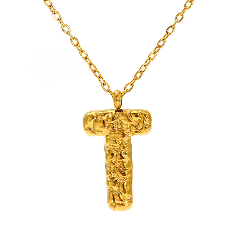 Lava-textured Letter Necklace for Women - 26-Letter Pendant, Collarbone Chain, Fade-resistant, Metal Coating, Stylish Accessory