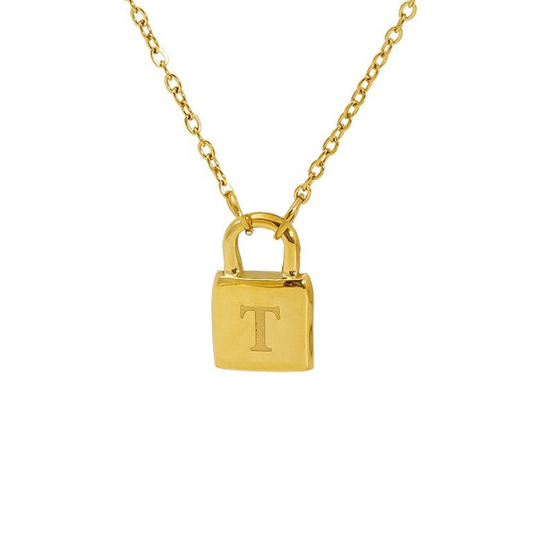 Titanium Steel Non-Fading Lock Head 26-Letter Clavicle Necklace for Women Gold Color Chain Jewelry