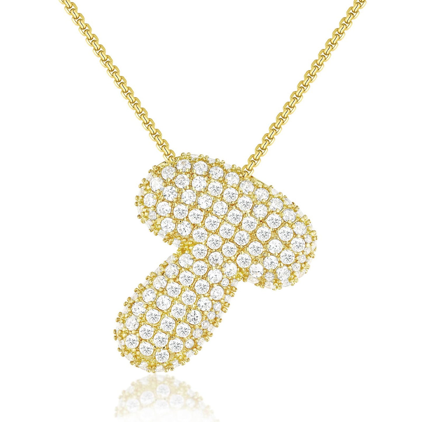 KISSYAN 14K Gold Plated Balloon Initial Pendant Box Chain Necklace Dainty Pave CZ Jewelry Gift for Women Unique Font Individuality Bold Eye-Catching Statement