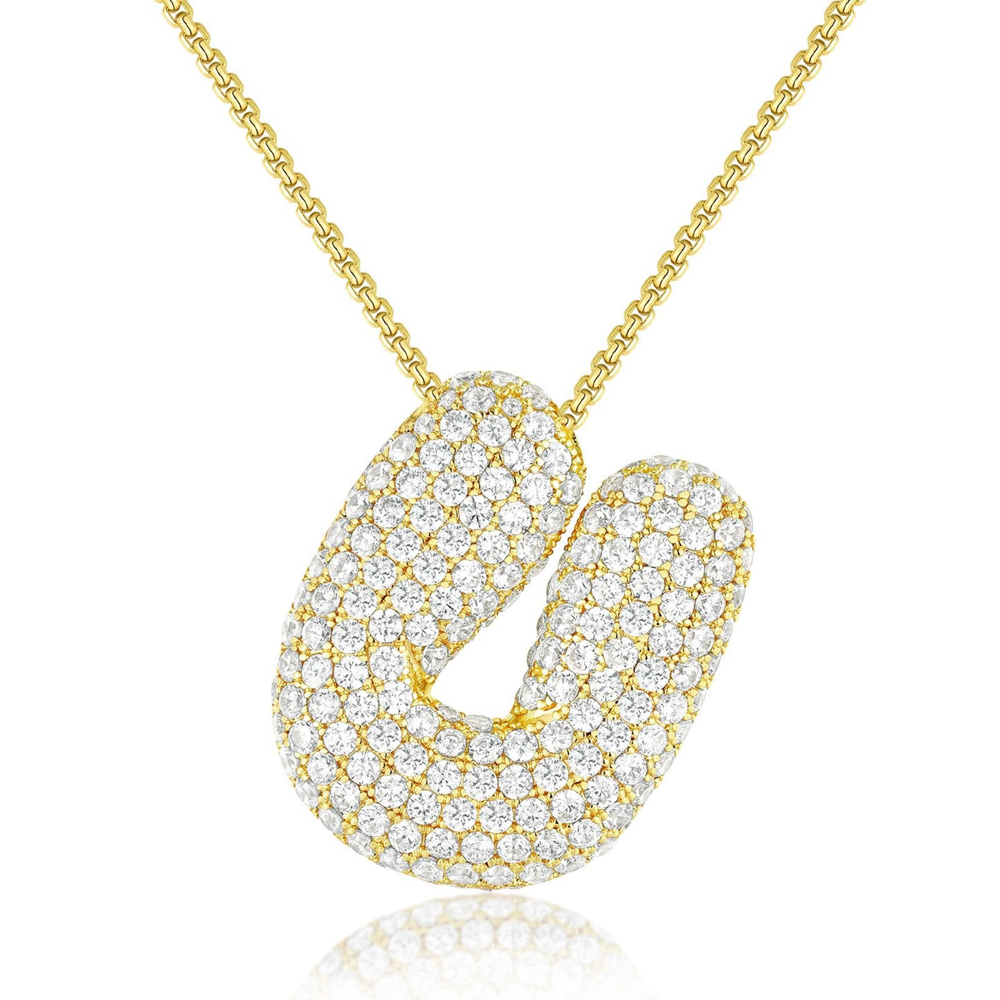 KISSYAN 14K Gold Plated Balloon Initial Pendant Box Chain Necklace Dainty Pave CZ Jewelry Gift for Women Unique Font Individuality Bold Eye-Catching Statement