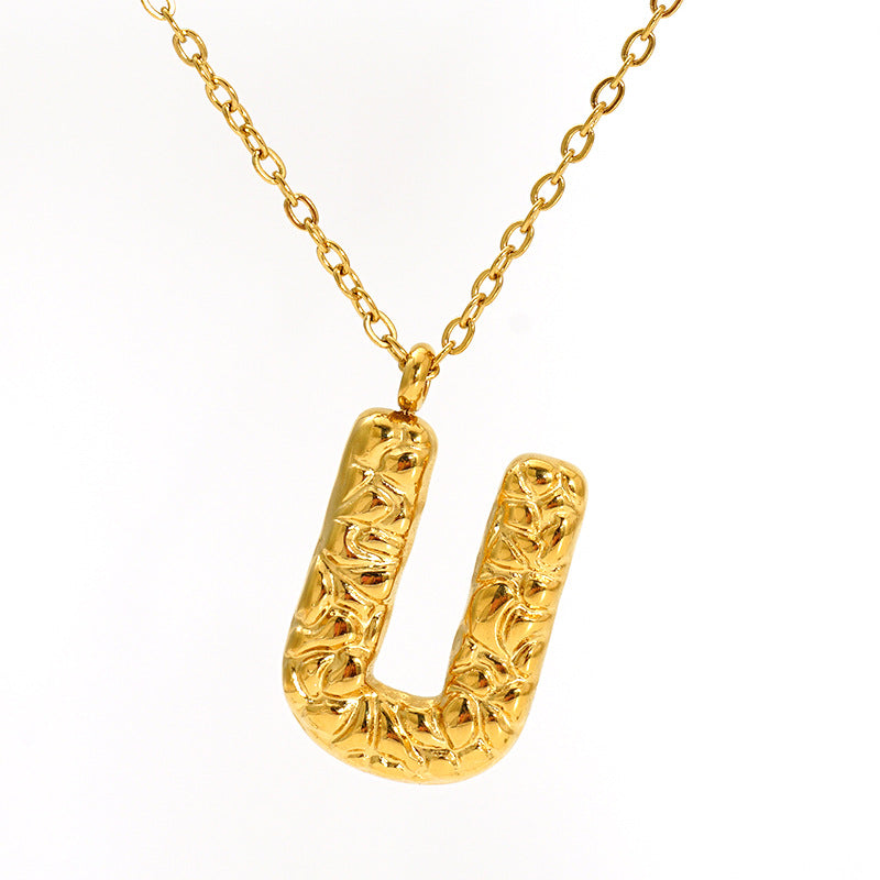 Lava-textured Letter Necklace for Women - 26-Letter Pendant, Collarbone Chain, Fade-resistant, Metal Coating, Stylish Accessory