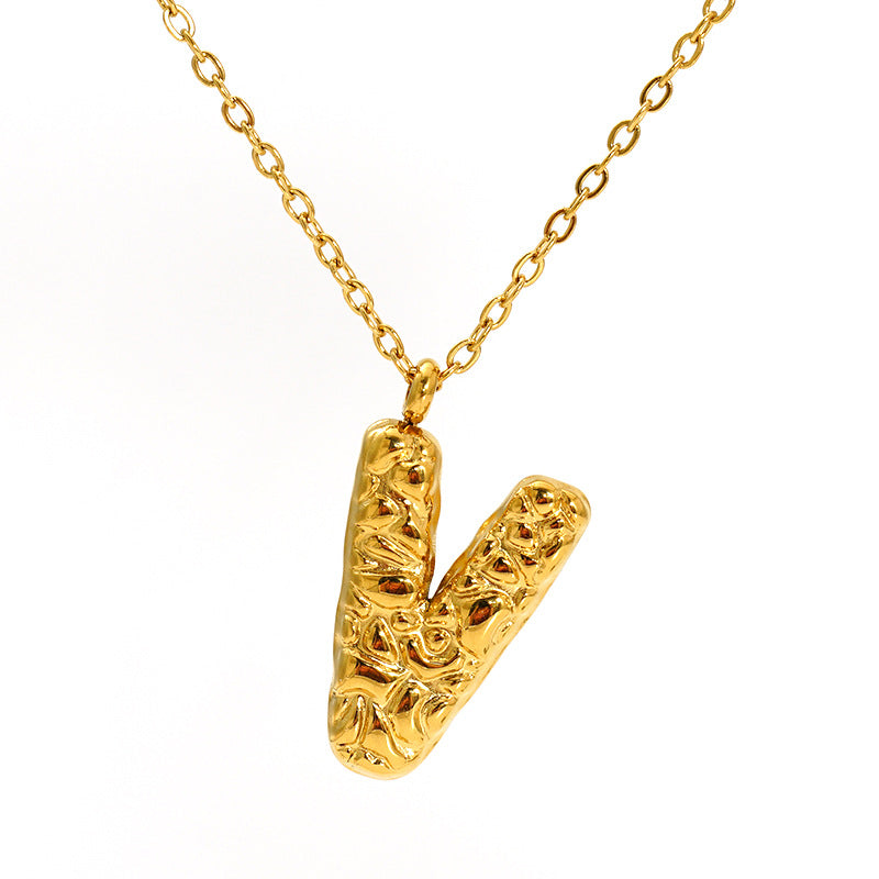 Lava-textured Letter Necklace for Women - 26-Letter Pendant, Collarbone Chain, Fade-resistant, Metal Coating, Stylish Accessory