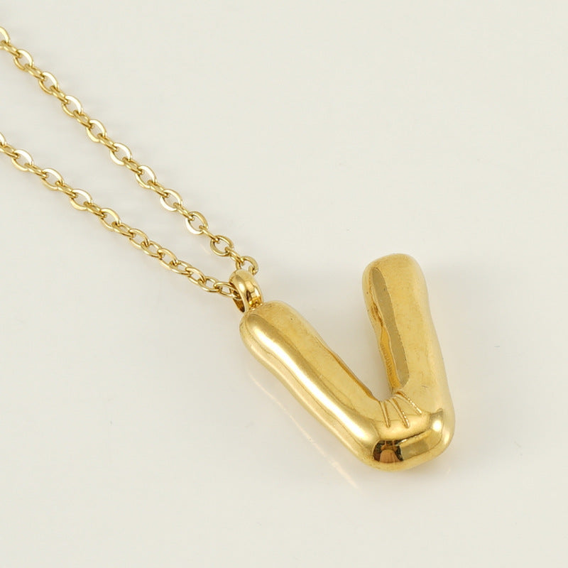 KissYan Bubble Letter Necklace,14K Gold Plated Balloon Initial Pendant with Bead Chain Dainty Jewelry Gift for Women & Jewelry for Christmas Gifts