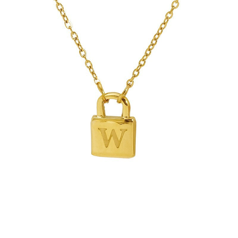 Titanium Steel Non-Fading Lock Head 26-Letter Clavicle Necklace for Women Gold Color Chain Jewelry