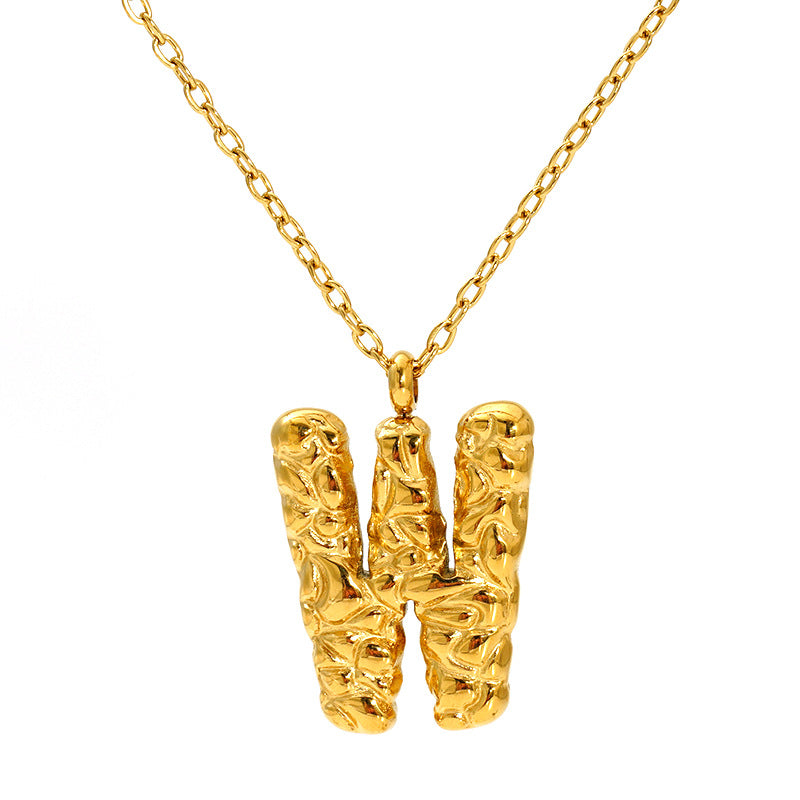 Lava-textured Letter Necklace for Women - 26-Letter Pendant, Collarbone Chain, Fade-resistant, Metal Coating, Stylish Accessory