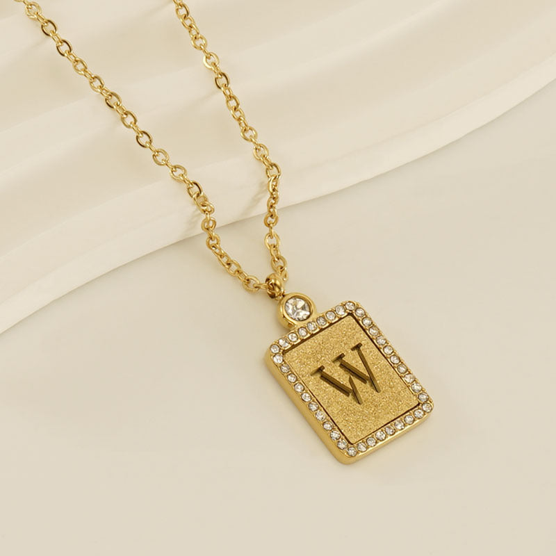 Women's Stainless Steel Pressed Sand Letter Necklace Set with Diamonds 18K Hollow Letter Pendant Clavicle Chain Jewelry