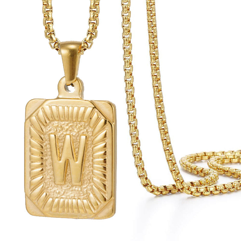 Initial A-Z Letter Pendant Necklace Mens Womens Capital Letter Yellow Gold Plated Stainless Steel Box Chain 22inch
