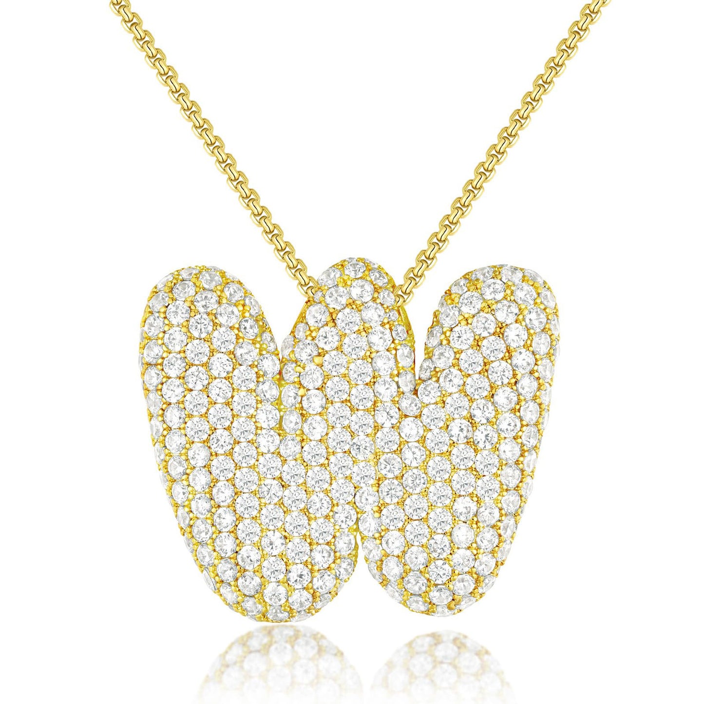 KISSYAN 14K Gold Plated Balloon Initial Pendant Box Chain Necklace Dainty Pave CZ Jewelry Gift for Women Unique Font Individuality Bold Eye-Catching Statement