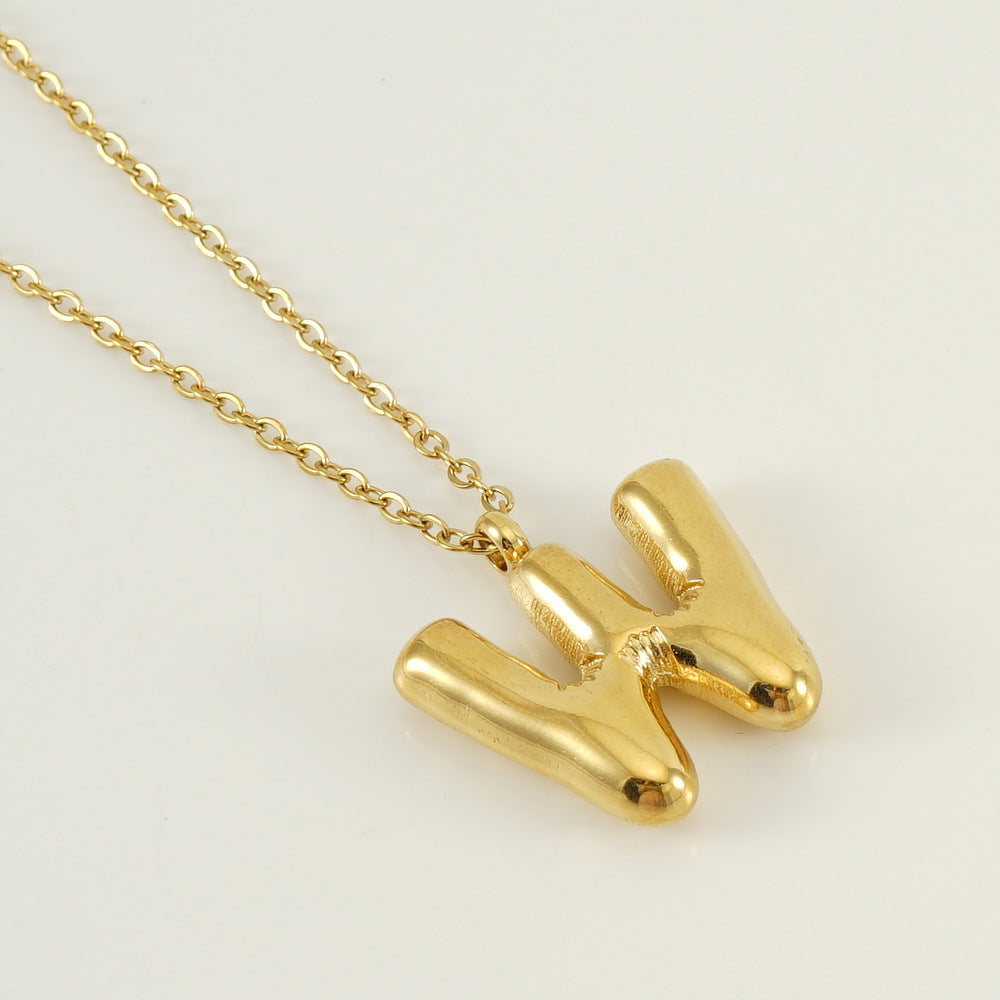 KissYan Bubble Letter Necklace,14K Gold Plated Balloon Initial Pendant with Bead Chain Dainty Jewelry Gift for Women & Jewelry for Christmas Gifts