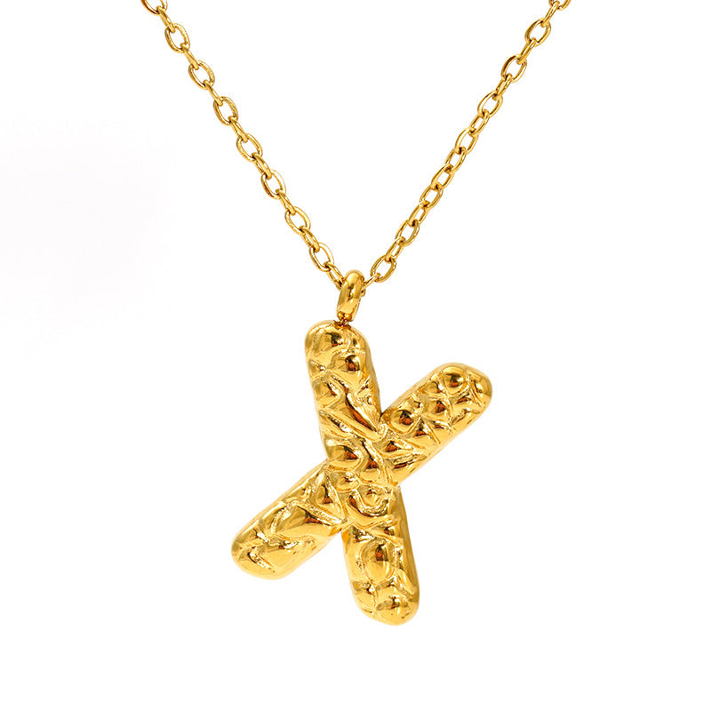 Lava-textured Letter Necklace for Women - 26-Letter Pendant, Collarbone Chain, Fade-resistant, Metal Coating, Stylish Accessory