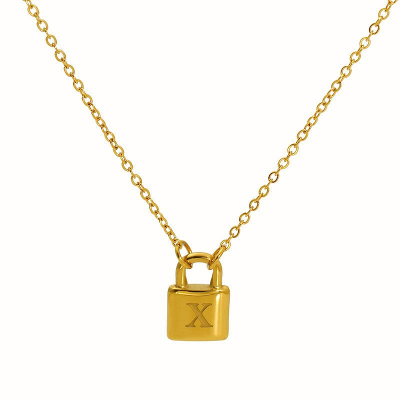 Titanium Steel Non-Fading Lock Head 26-Letter Clavicle Necklace for Women Gold Color Chain Jewelry