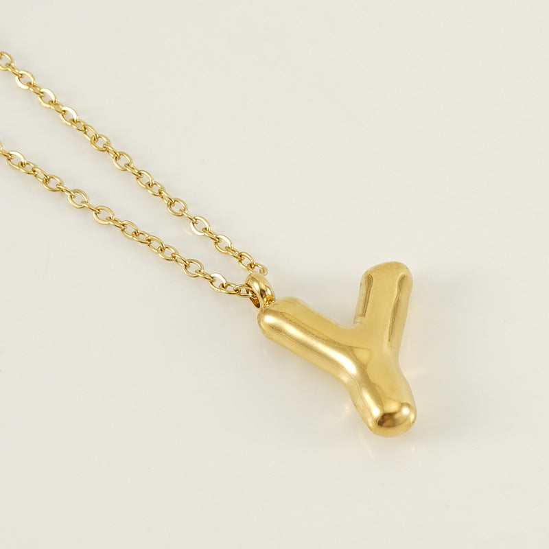 KissYan Bubble Letter Necklace,14K Gold Plated Balloon Initial Pendant with Bead Chain Dainty Jewelry Gift for Women & Jewelry for Christmas Gifts