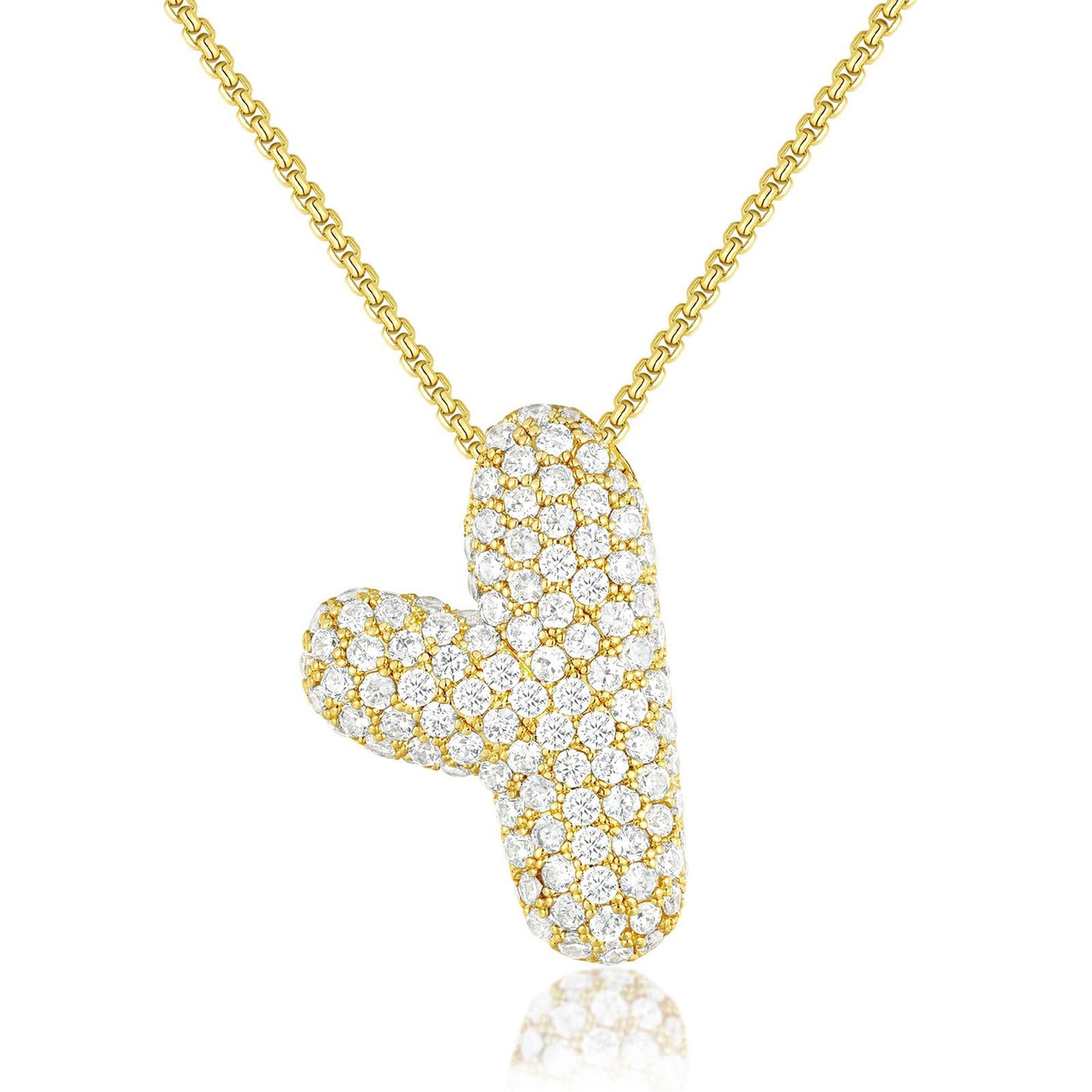KISSYAN 14K Gold Plated Balloon Initial Pendant Box Chain Necklace Dainty Pave CZ Jewelry Gift for Women Unique Font Individuality Bold Eye-Catching Statement