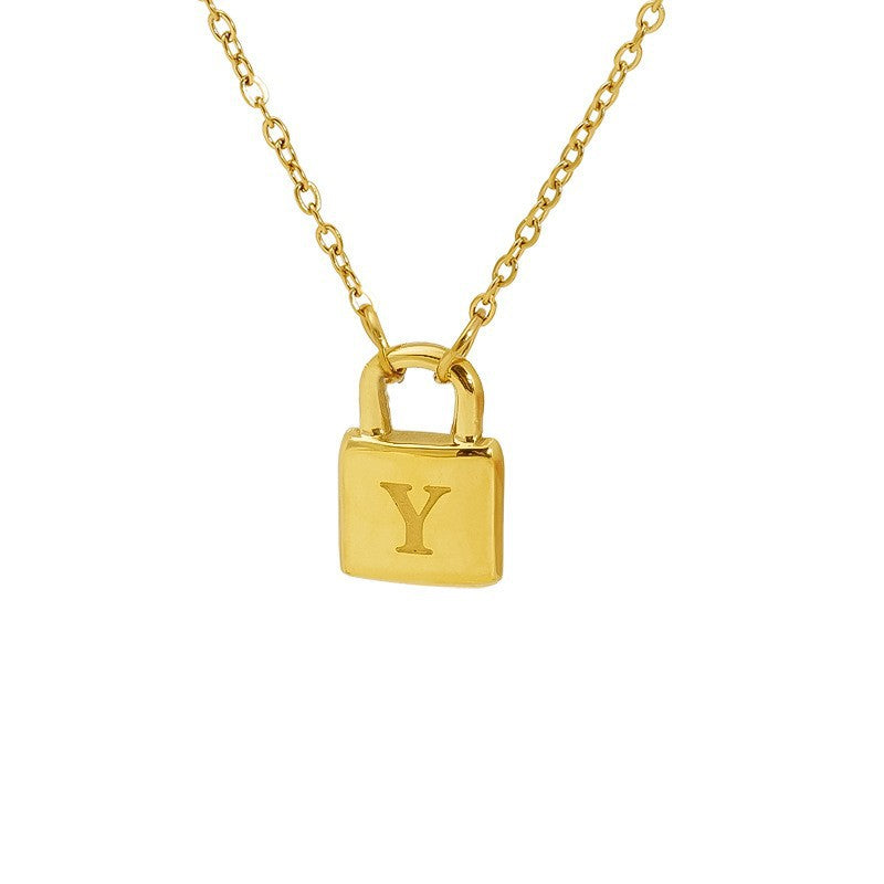 Titanium Steel Non-Fading Lock Head 26-Letter Clavicle Necklace for Women Gold Color Chain Jewelry