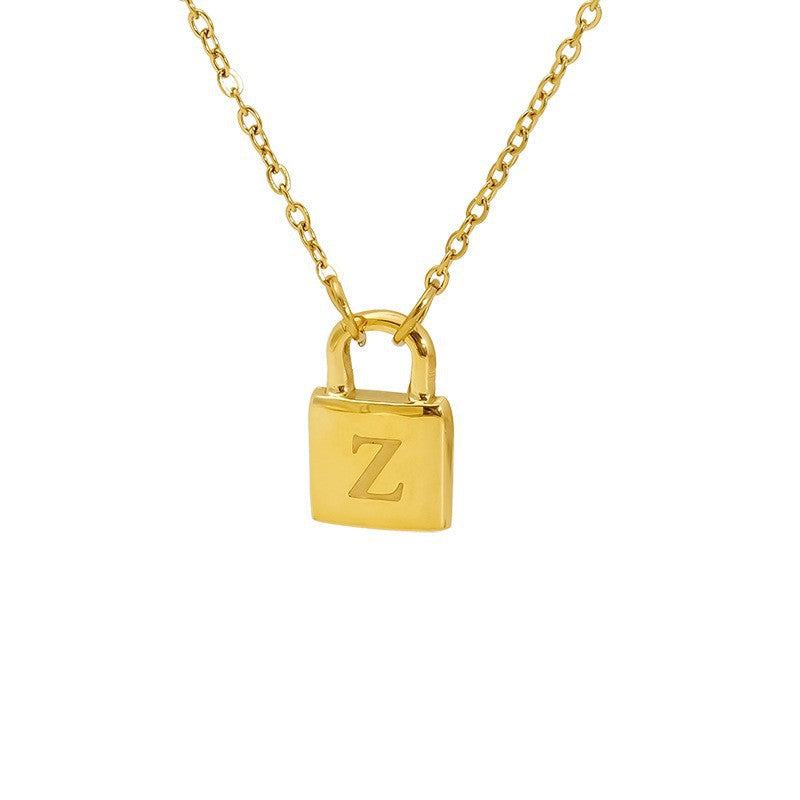 Titanium Steel Non-Fading Lock Head 26-Letter Clavicle Necklace for Women Gold Color Chain Jewelry