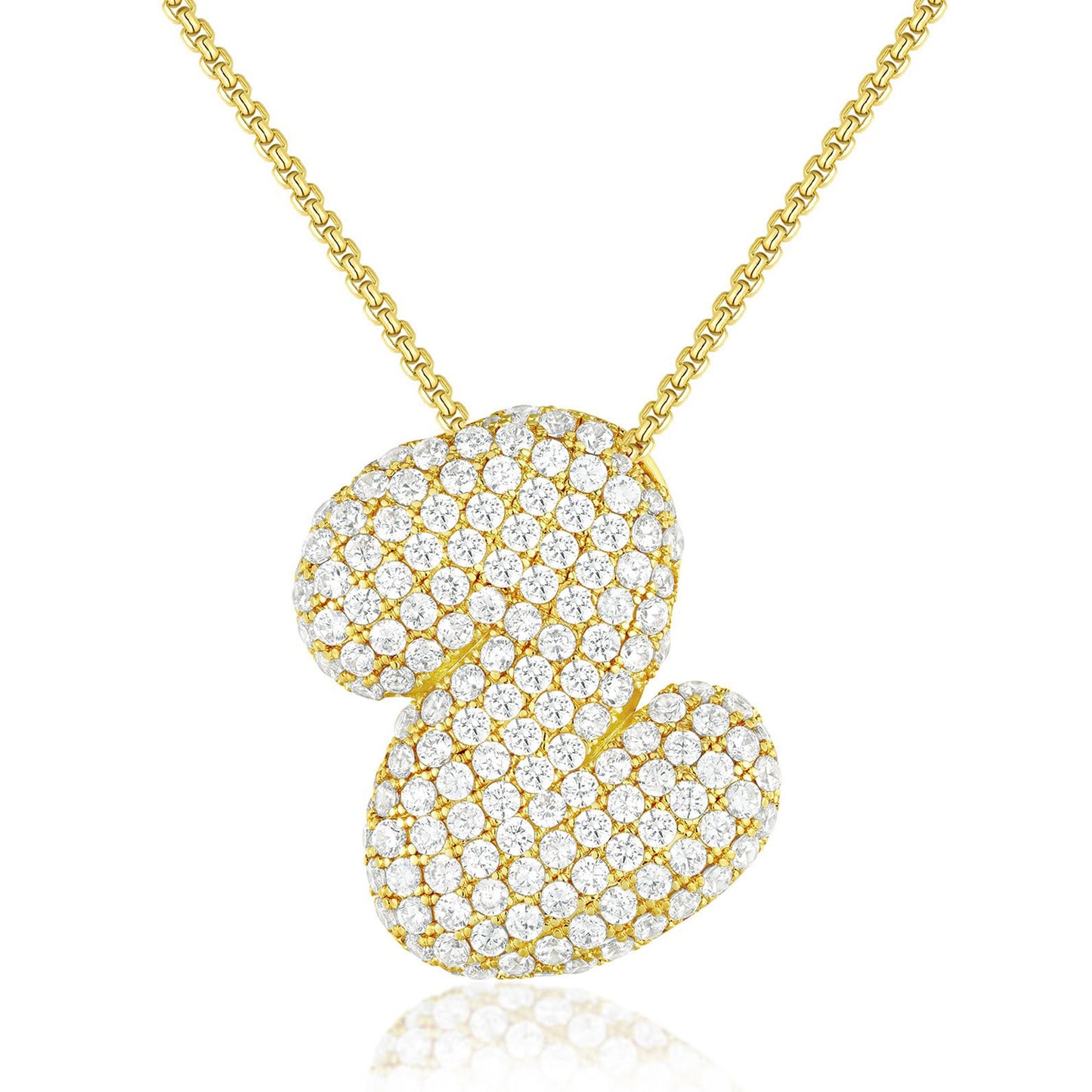 KISSYAN 14K Gold Plated Balloon Initial Pendant Box Chain Necklace Dainty Pave CZ Jewelry Gift for Women Unique Font Individuality Bold Eye-Catching Statement