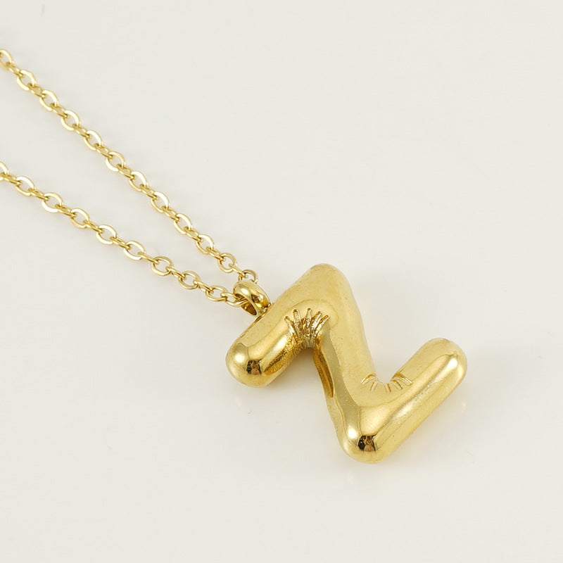 KissYan Bubble Letter Necklace,14K Gold Plated Balloon Initial Pendant with Bead Chain Dainty Jewelry Gift for Women & Jewelry for Christmas Gifts