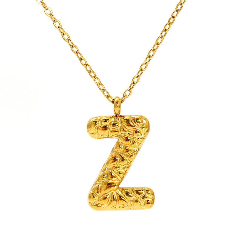 Lava-textured Letter Necklace for Women - 26-Letter Pendant, Collarbone Chain, Fade-resistant, Metal Coating, Stylish Accessory
