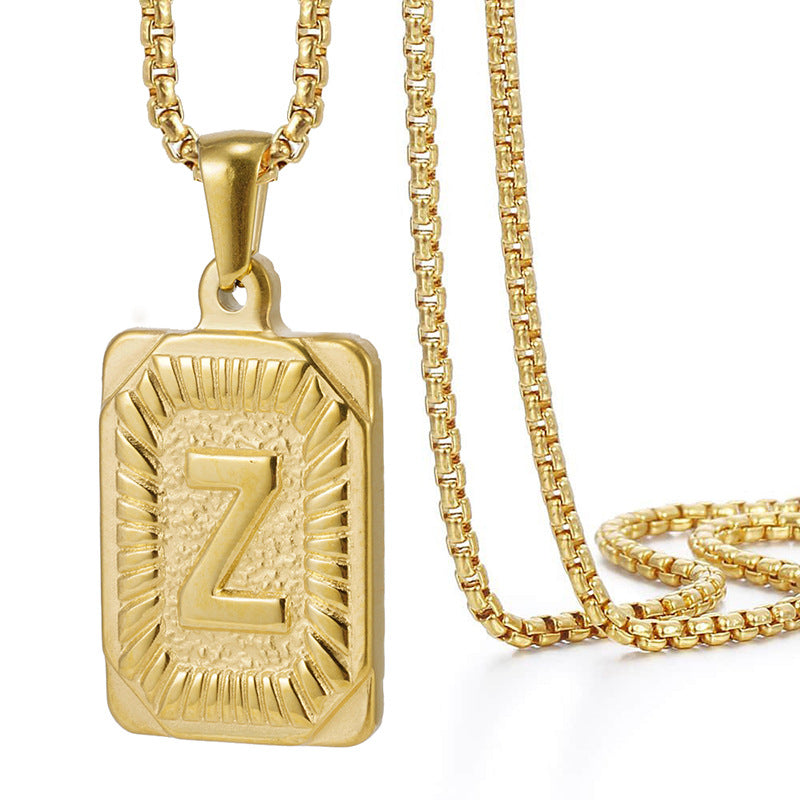 Initial A-Z Letter Pendant Necklace Mens Womens Capital Letter Yellow Gold Plated Stainless Steel Box Chain 22inch