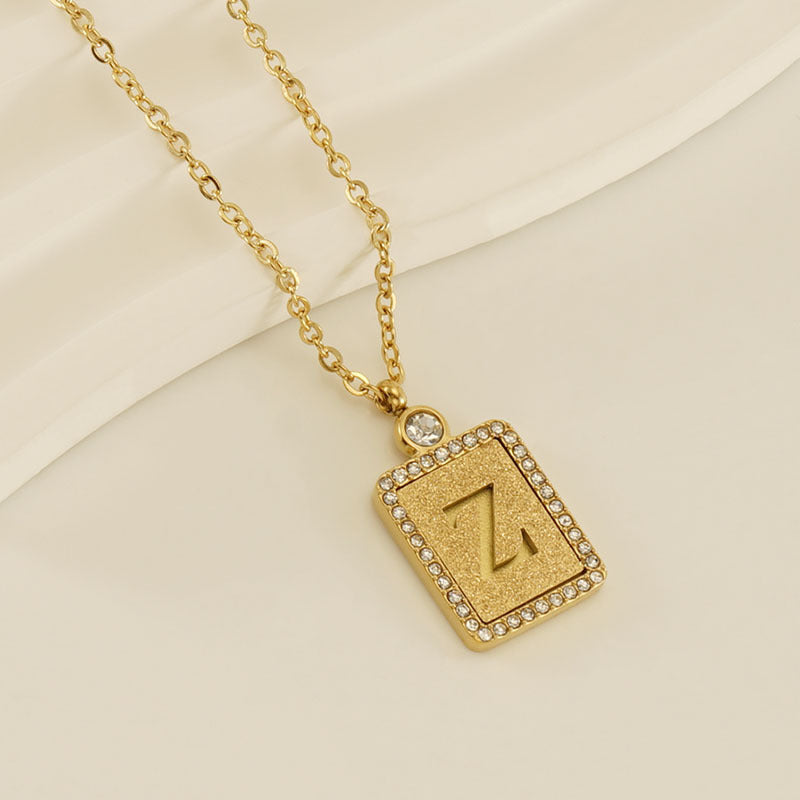 Women's Stainless Steel Pressed Sand Letter Necklace Set with Diamonds 18K Hollow Letter Pendant Clavicle Chain Jewelry