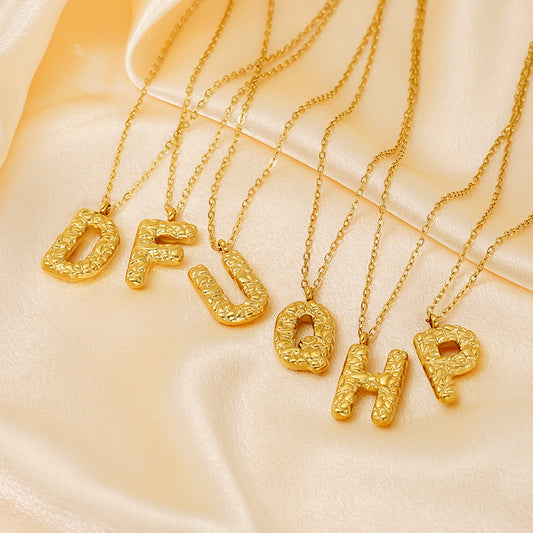 Lava-textured Letter Necklace for Women - 26-Letter Pendant, Collarbone Chain, Fade-resistant, Metal Coating, Stylish Accessory