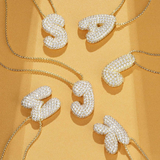 KISSYAN 14K Gold Plated Balloon Initial Pendant Box Chain Necklace Dainty Pave CZ Jewelry Gift for Women Unique Font Individuality Bold Eye-Catching Statement