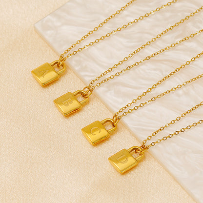 Titanium Steel Non-Fading Lock Head 26-Letter Clavicle Necklace for Women Gold Color Chain Jewelry