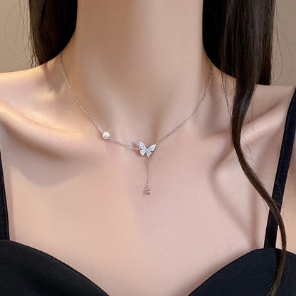 14K Gold Plated Butterfly Necklace for Women, Zirconia Dainty Necklace,BlissBling jewelry floating  necklace