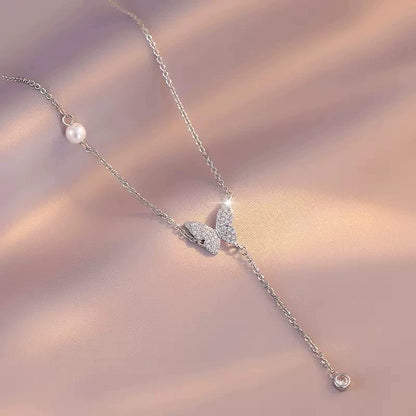 14K Gold Plated Butterfly Necklace for Women, Zirconia Dainty Necklace,BlissBling jewelry floating  necklace