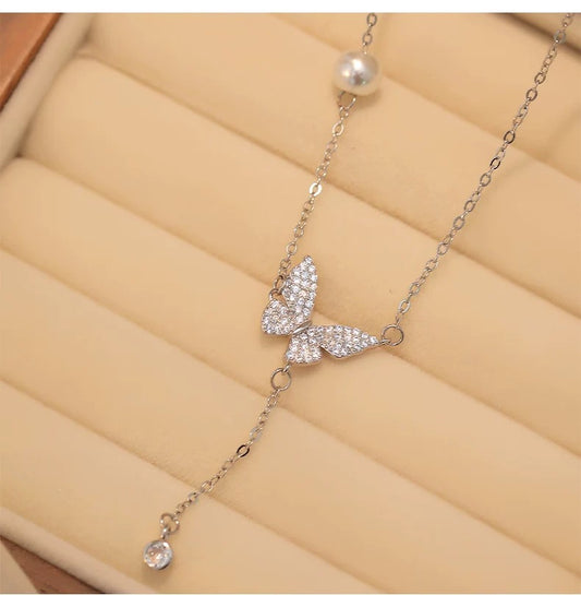 14K Gold Plated Butterfly Necklace for Women, Zirconia Dainty Necklace,BlissBling jewelry floating  necklace