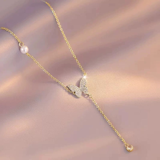 14K Gold Plated Butterfly Necklace for Women, Zirconia Dainty Necklace,BlissBling jewelry floating  necklace