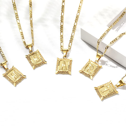 KissYan Initial Letter Pendant Necklace for Men & Women, 14K Gold Plated Alphabet Necklace on Figaro Chain, Elegant Design