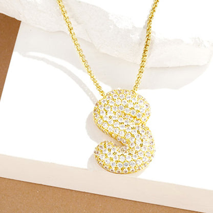 KISSYAN 14K Gold Plated Balloon Initial Pendant Box Chain Necklace Dainty Pave CZ Jewelry Gift for Women Unique Font Individuality Bold Eye-Catching Statement