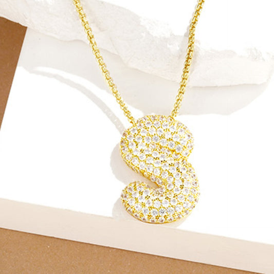 KISSYAN 14K Gold Plated Balloon Initial Pendant Box Chain Necklace Dainty Pave CZ Jewelry Gift for Women Unique Font Individuality Bold Eye-Catching Statement