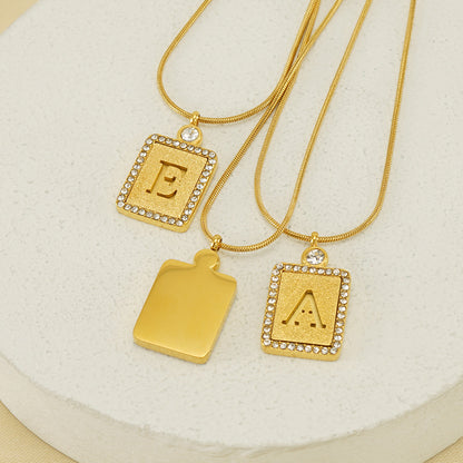Women's Stainless Steel Pressed Sand Letter Necklace Set with Diamonds 18K Hollow Letter Pendant Clavicle Chain Jewelry