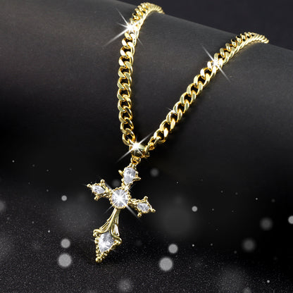 BlissBling Gold-Plated Cross Necklace 14K Gold Plated Double-Layer Chain Hypoallergenic Unisex for Daily Clothing Decoration and Special Occasions