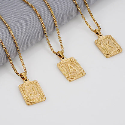 Initial A-Z Letter Pendant Necklace Mens Womens Capital Letter Yellow Gold Plated Stainless Steel Box Chain 22inch
